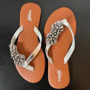 Capelli New York Y2K Beaded Metallic Silver Flip Flops 8 Thong Sandals